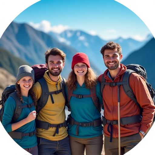 Grupo de aventureros en montañas