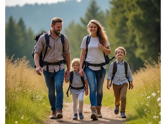 Familia disfrutando senderismo